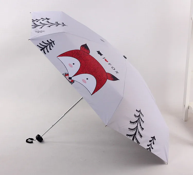 Портативный мини Карманный Зонт от дождя женский милый мультяшный Лисичка пять складной зонт от солнца Мужской Детский Parapluie Солнечный/дождливый зонтик