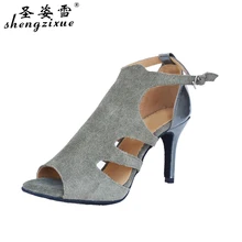 WUXIJIAO/Женская обувь для латинских танцев современная танцевальная обувь из флока и искусственной кожи танцевальная обувь с мягкой подошвой на высоком каблуке сандалии с открытым носком