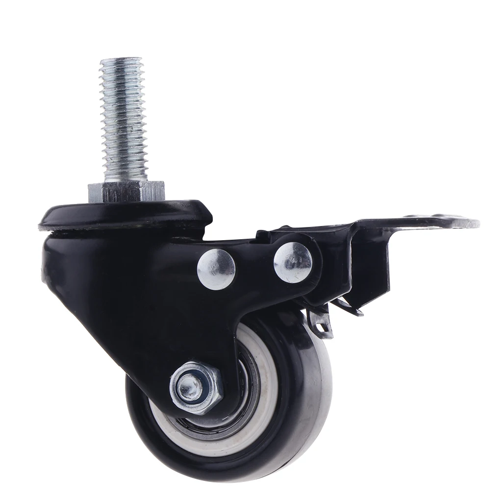 4PCS 1.5'' Mute Rubber Swivel Plate Caster Wheel M10 Universal w/ Brake Lock