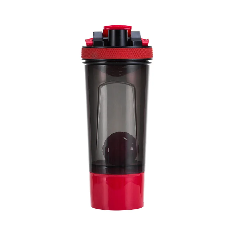 700 мл Сывороточный Протеин шейкер бутылка пластиковая бутылка для воды BPA бесплатно протеина шейкер тренажерный зал Спорт Фитнес переносная Питьевая бутылка - Цвет: black-red