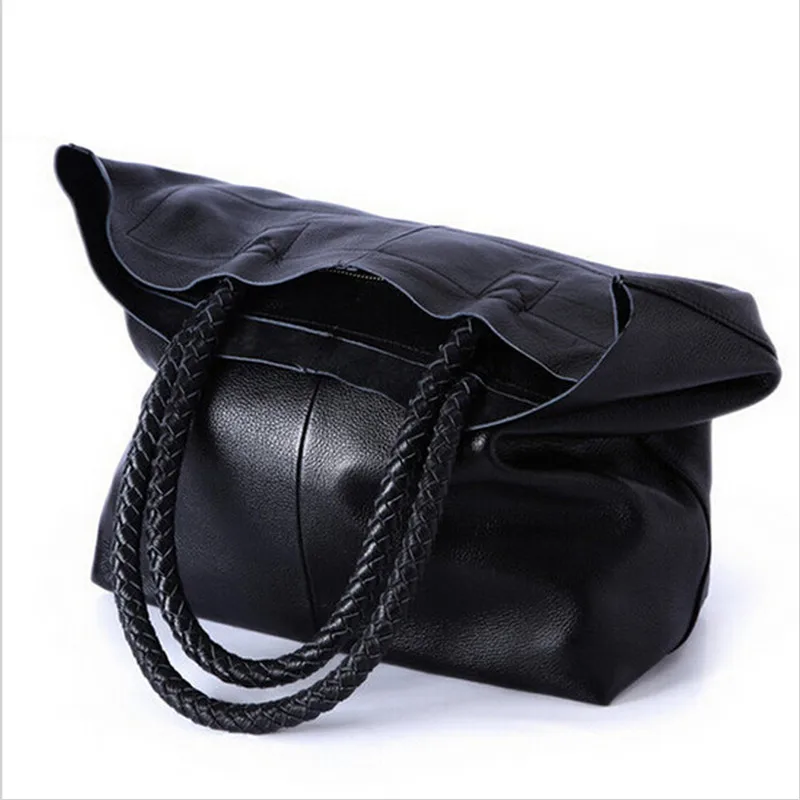 

2018 New Women Handbag Genuine Leather Shoulder Bags Cowhide Ladies Black Brown Casual Shopping Bag Large Capacity Tote Bolsos