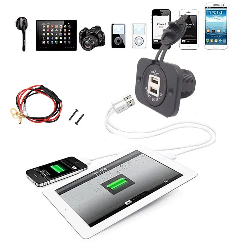 

2017 3.1A Waterproof Dual USB Port Charger Socket Outlet 12V LED for Motorcycle Car new high quality car-styling