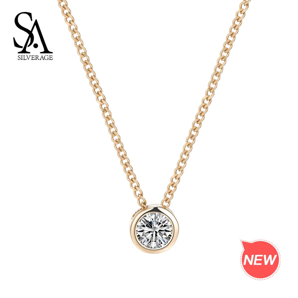 SA SILVERAGE 14K Yellow Gold Round Pendant Necklace for Women Necklaces For Women Chokers Necklaces For Women Gemstone New