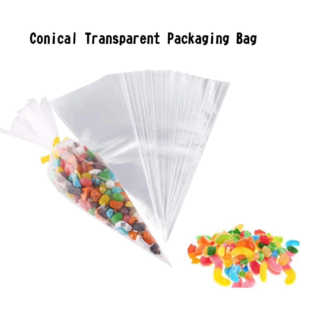 

Clear Cone Plastic Cone Bags 50/100/200 PCS with Little Assorted Ties
