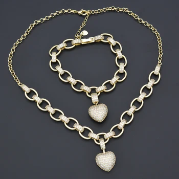 

White zircon heart-shaped necklace bracelet set, fashionable PROM jewelry, ladies jewelry