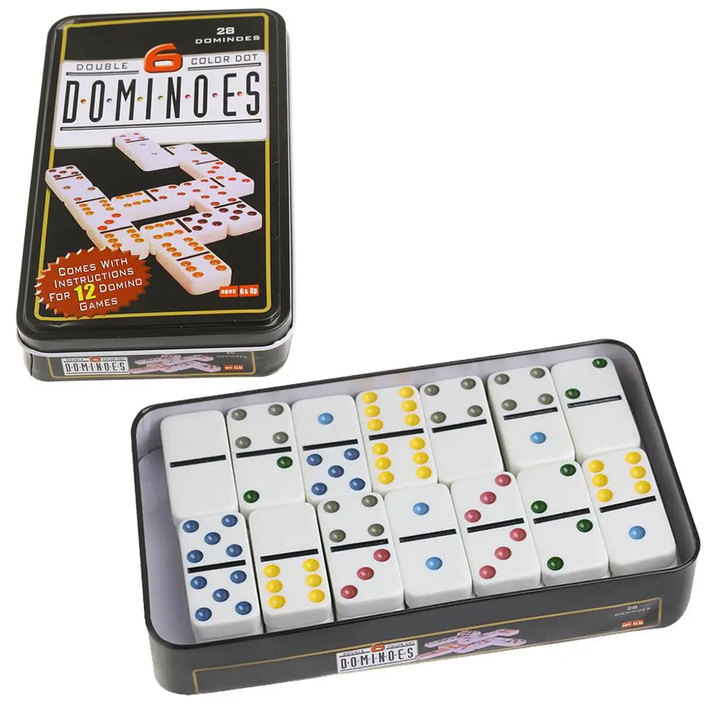 

Wooden Domino Box Toy Game Set 28 Double 6 Travel Dominoes For Children Kids