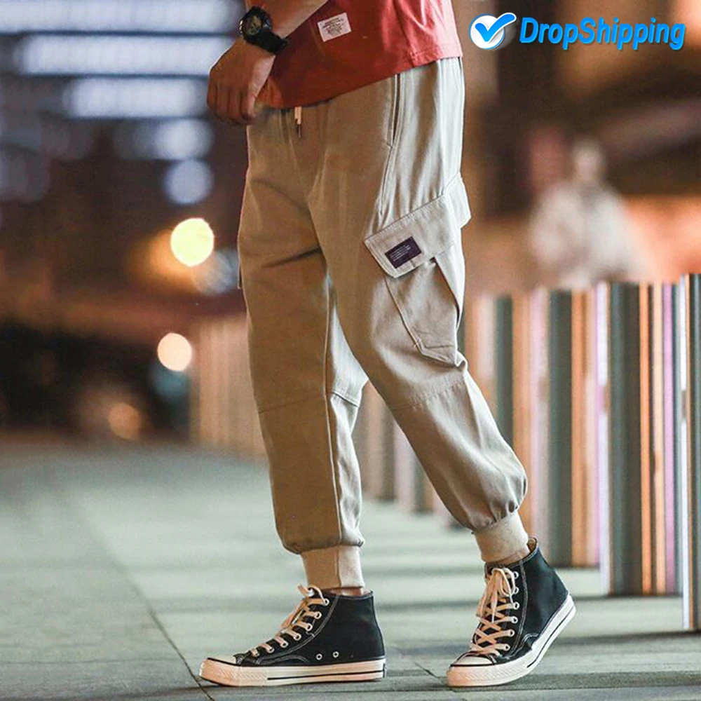 

2019 Patchwork Pockets Cargo Harem Pants Mens Hip Hop Sweatpants Jogger Tatical Trousers Harajuku Streetwear Men Pants