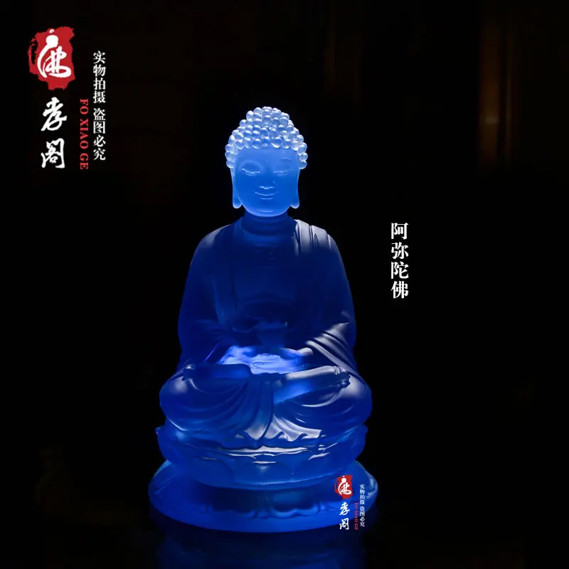 Tibetan Buddhism Blue glass Buddha Glaze Glass Buddha statuein