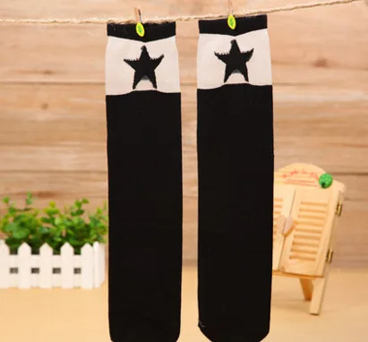 Весенне-осенние милые детские гольфы с рисунком для детей от 3 до 8 лет, детские лоскутные носки для девочек - Цвет: Black Star