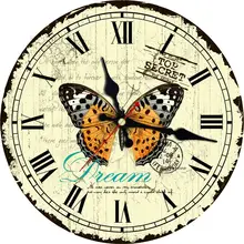 WONZOM mariposa Número Romano diseño vintage de madera de pared reloj Retro Europea reloj Chic casa Oficina café Café arte Decoración