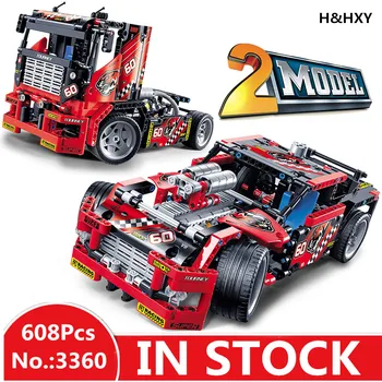 

IN STOCK H&HXY 3360 608pcs Race Truck Car 2 In 1 Transformable Model Building Block Sets DIY Toys Compatible Technic 42041