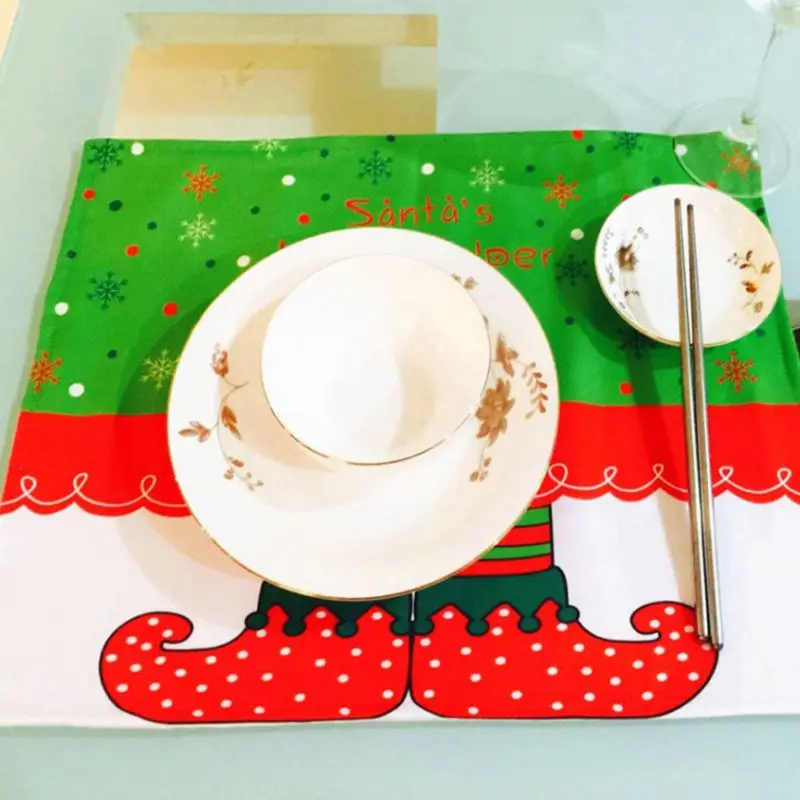 Рождественская подставка с принтом эльфа для дома, сада, кухни, обеденного стола, украшения, аксессуары, коврики W1