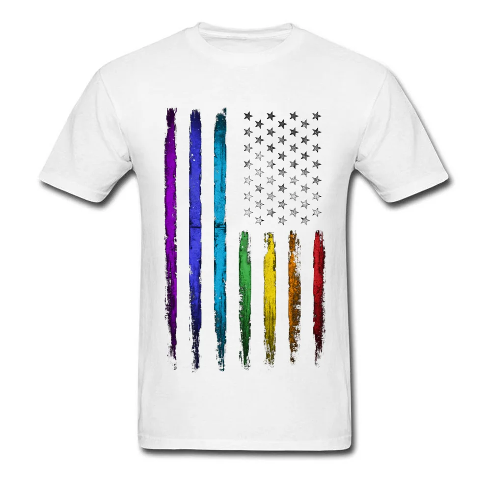 American rainbow flag T-shirts for Men Simple Style Summer/Autumn Tops & Tees New Arrival Clothing Shirt Crew Neck 100% Cotton American rainbow flag white
