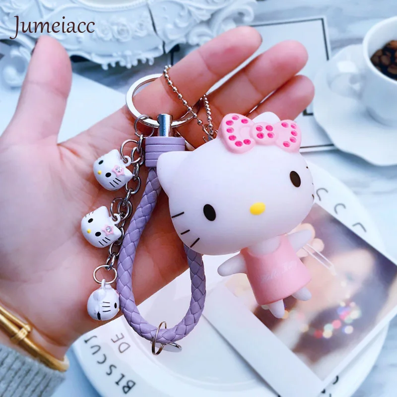 Jumeiacc Cute Pvc Cat Kitty Doll Keychain Leather Rope Key Holder Metal
