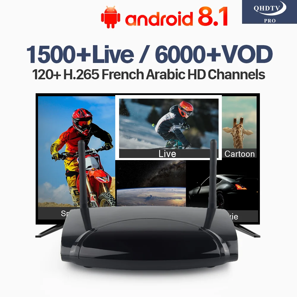 

Box IPTV Subscription Receiver France Arabic R2 RK3229 4K H.265 2.4GHz WiFi Set Top Box Lebanon Algeria IP TV QHDTV Pro