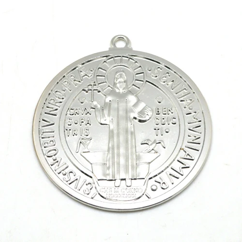 Большая медаль Святого Бенедикта высокого качества кулон диаметр 90 мм - Окраска металла: Посеребренный