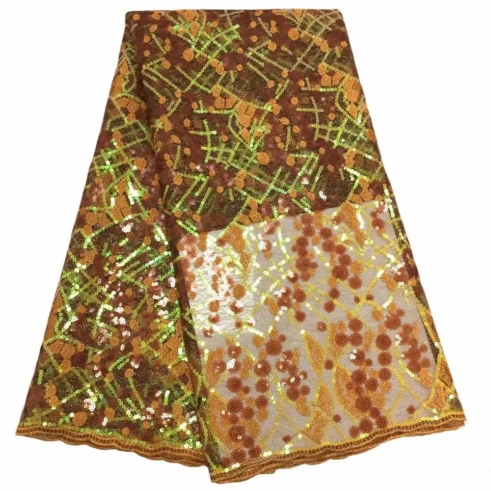 

Latest African Lace Fabric 2019 High Quality Tulle Sequins Lace Fabric Nigerian Sequence Lace Fabric for Dress Gold yellow