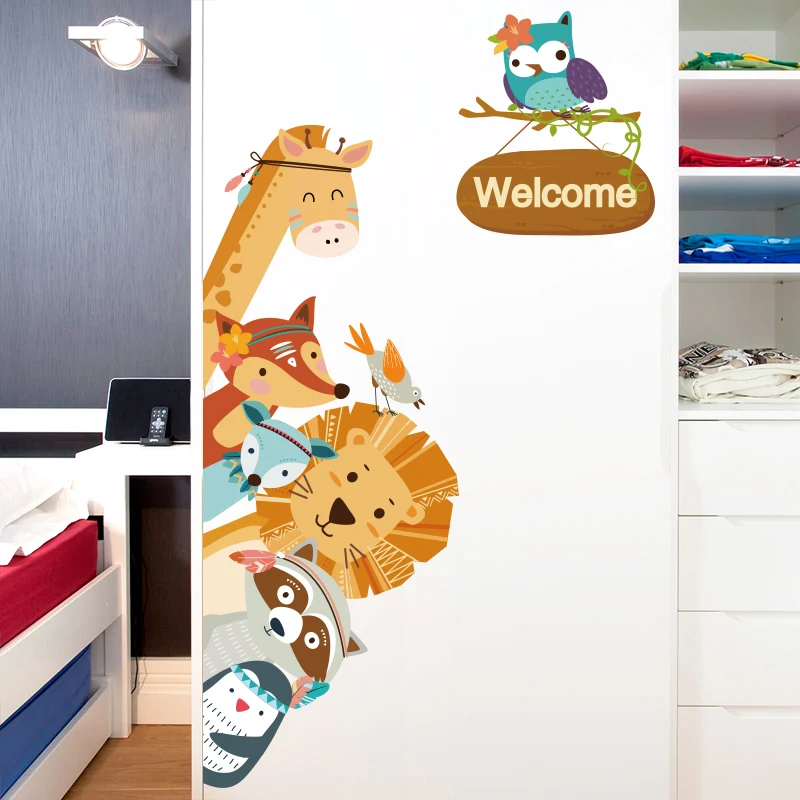 

[SHIJUEHEZI] Cartoon Animals Wall Stickers PVC DIY Creative Wall Decals for Kids Rooms Baby Bedroom Wardrobe Door Decoration
