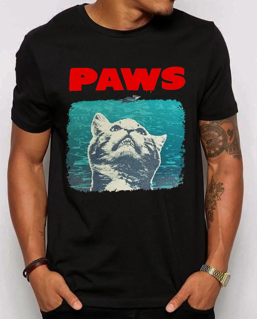 Лапы челюсти пародия Для мужчин t-shirt. Забавный кот владельцев рубашка. Детские