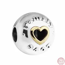 925 стерлингового серебра Семья Любовь клип с 14 K Золотые сердца символ бусины DIY Fit PANDORA Подвески для женщин ювелирных изделий CL031K