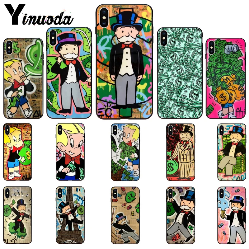 

Yinuoda Cartoon Dollar Monopoly TPU black Phone Case Cover Shell for Apple iPhone 8 7 6 6S Plus X XS MAX 5 5S SE XR Cover