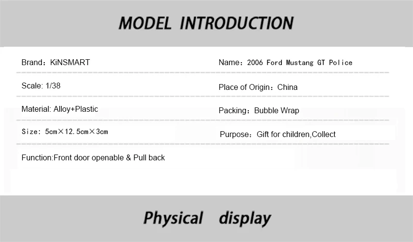 Kinsmart 1:38 2006 Mustang GT полицейская игрушка автомобиль сплав литья под давлением модель автомобиля игрушка с откатом назад для детей Подарки Игрушка коллекция