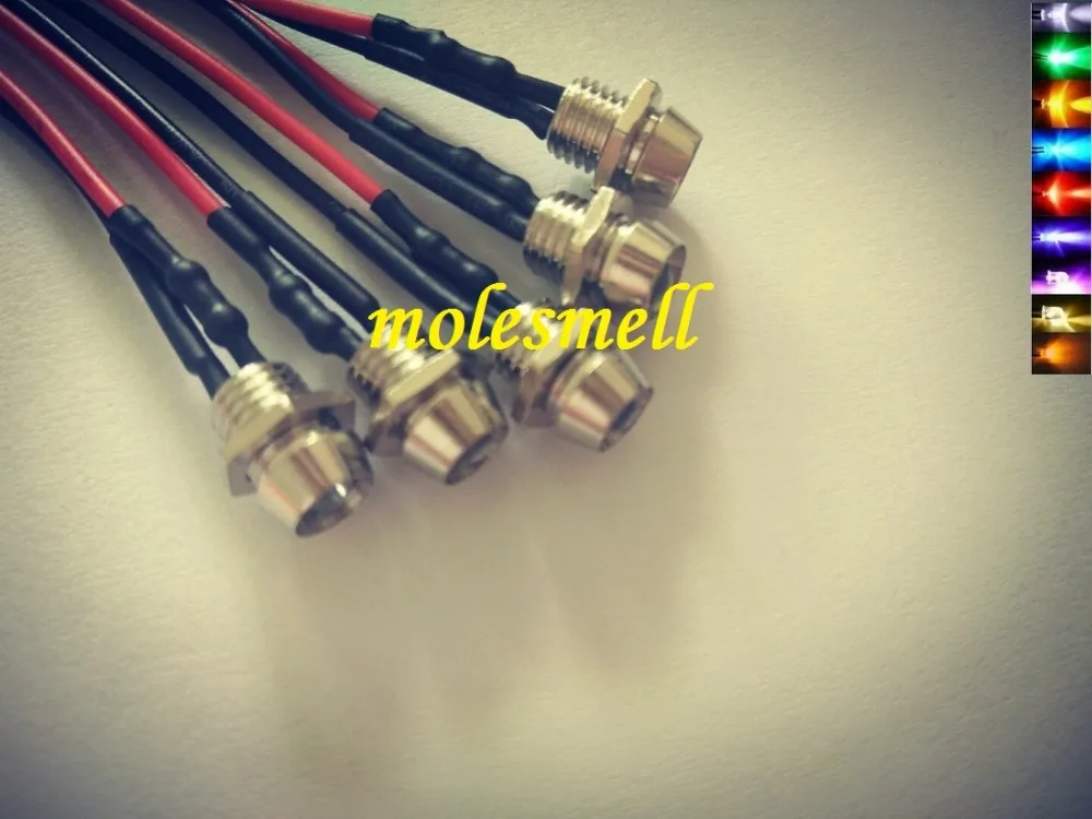 

5pcs 3mm 24v DC Pre-Wired water clear LED + Chrome Bezel Holder Light Lamp red yellow blue green white orange uv pink warm white