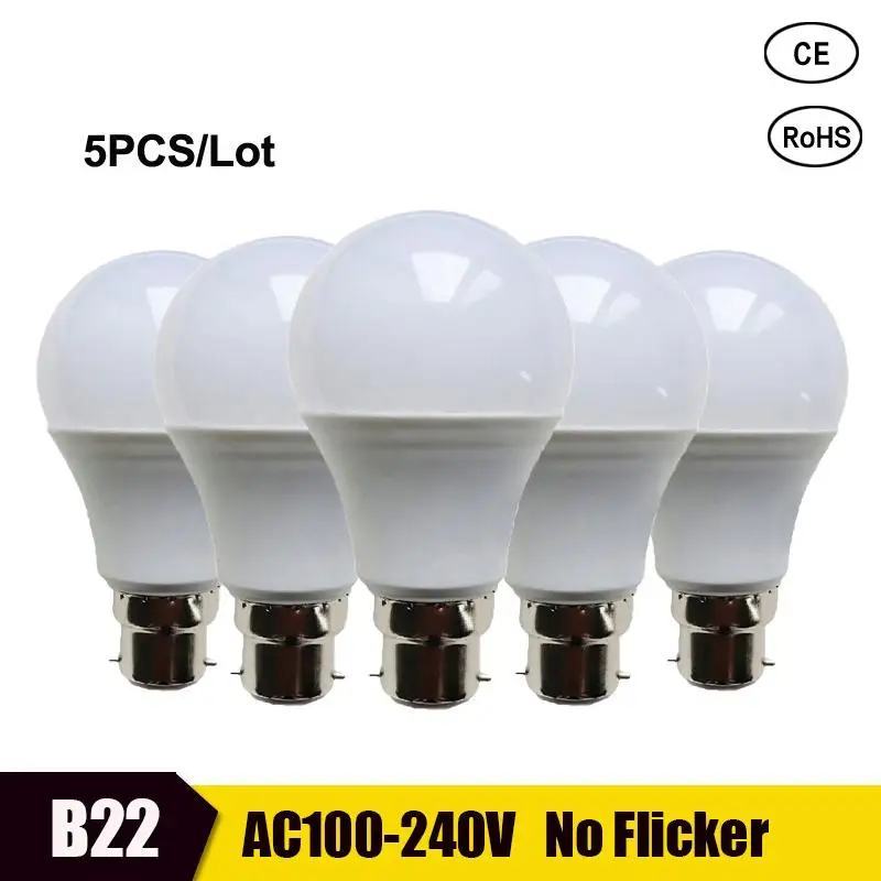 5pcs LED Bayonet Light Bulb Bright White LED Lampada 21W 18W 15W 12W 9W 6W 3W Energy Saving Bulbs 110V 220V Indoor Lighting