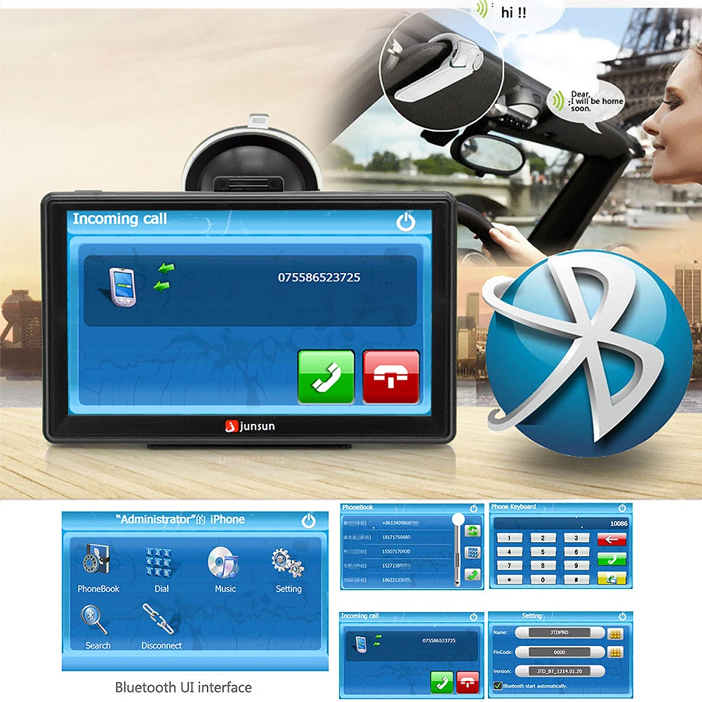 Junsun 7 inch HD Car GPS Navigation FM Bluetooth AVIN Europe Map Free Upgrade Sat nav Automobile Gps Navigators 