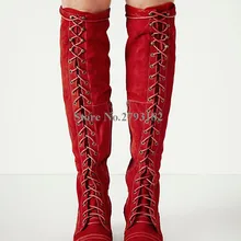 Осенне-зимние модные женские замшевые сапоги до колена на шнуровке и толстом каблуке удобные высокие сапоги на массивном каблуке средней высоты