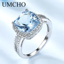 UMCHO, романтическое, созданное, небесно-голубой топаз, драгоценный камень, аквамарин, кольца, 925 пробы, серебряные кольца для женщин, обручение, подарок, хорошее ювелирное изделие