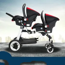 Twin baby stroller high landscape second child Double folding reclining sit around 6 gift
