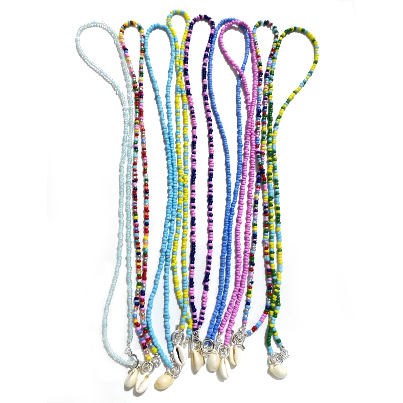 

Boho Colorful Beads Shell Beads Strand Necklace for Women Fashion Trendy Bohemian Summer Femme Cowrie Shell Necklace Gift