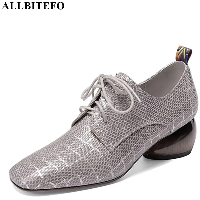 

ALLBITEFO fashion brand genuine leather leisure ladies women heels casual high heel shoes brand spring autumn girl high heels