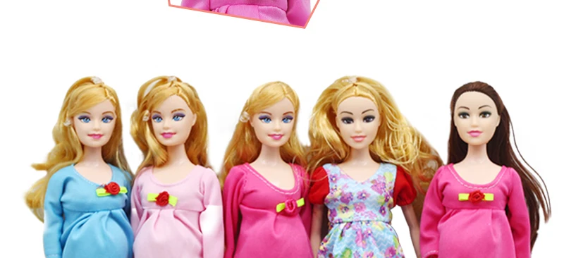 Pregnant Mom Sister Dolls Reborn Baby Brown Long Straight Curly Wavy Hair Skirt Fashion Girls Silicon Toys Educational Kids Gift 06