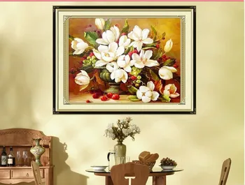 

Embroidery Sewing Needles Printed Cross Stitch Kit Gardenia Oil Painting Vase Series Room Deco Carft Beauty White Flowers New
