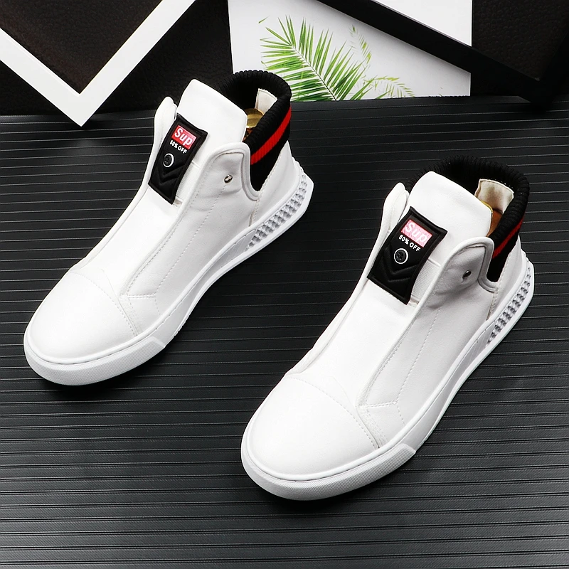 Men's Fashion Casual Shoes High Top Sneaker Spring Fall Men Shoes High Quality Non-slip Walking Shoe - Color: White