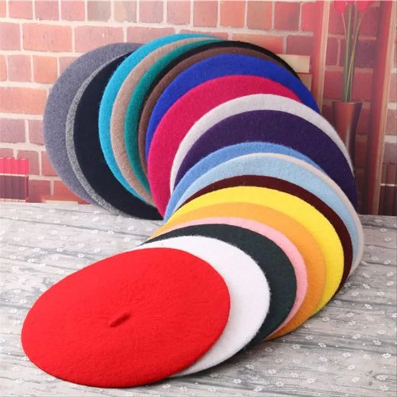 

Women Classic Wool Felt Warm French Beret Hat Beanie Pure Color Sweet Mini Cap Winter Solid Color Beret Female Bonnet Caps