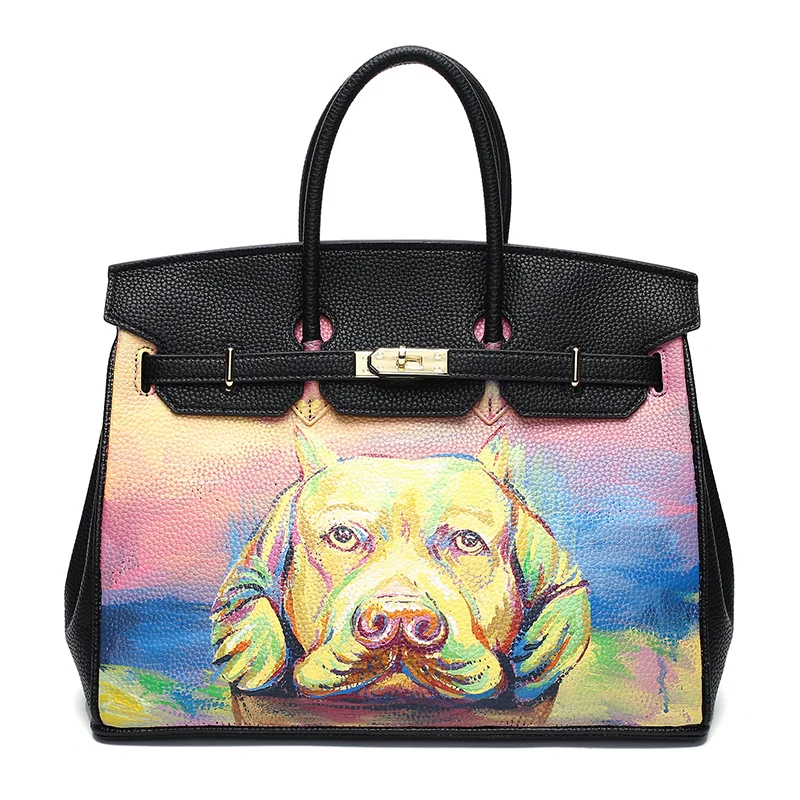 

2017Fashion Custom Creative Hand-painted Pu Leather Graffiti Animal Women Handbag Cat Dog Pattern Personality DIY Birthday Gifts