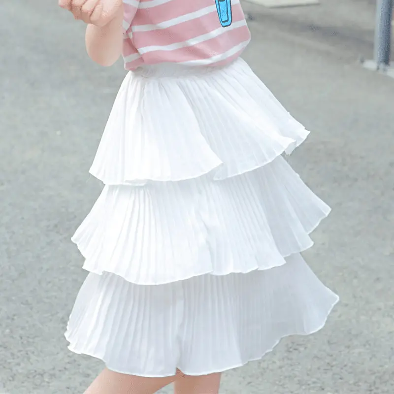 Длинная шифоновая юбка для девочек-подростков; белая шифоновая плиссированная юбка для маленьких девочек; элегантная одежда; От 4 до 14 лет - Цвет: Белый