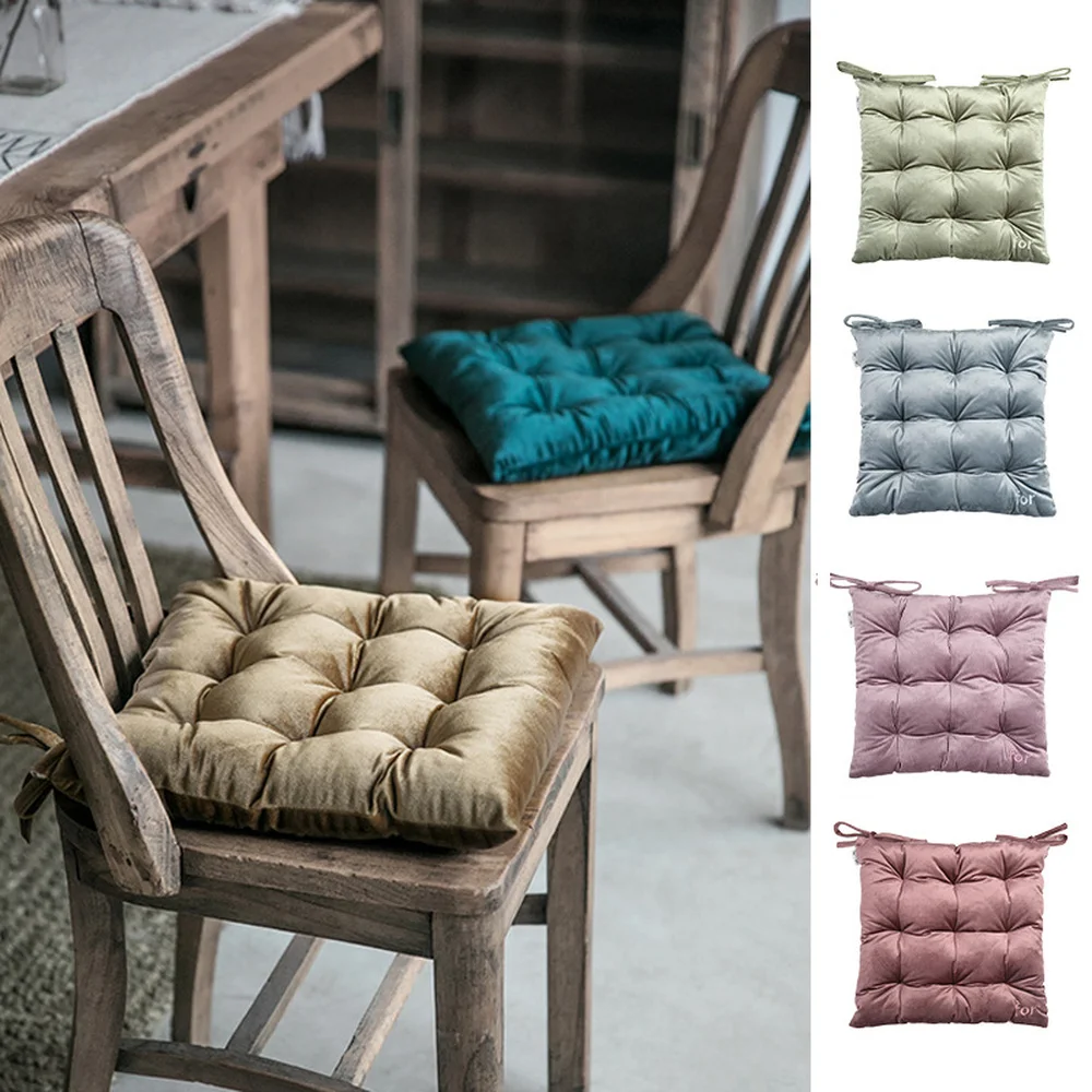 

Luxury Velvet Chair Seat Pads with Ties Square Thick Cushion Pearl Cotton Filling for Dining Living Room Office Chair 38x38cm