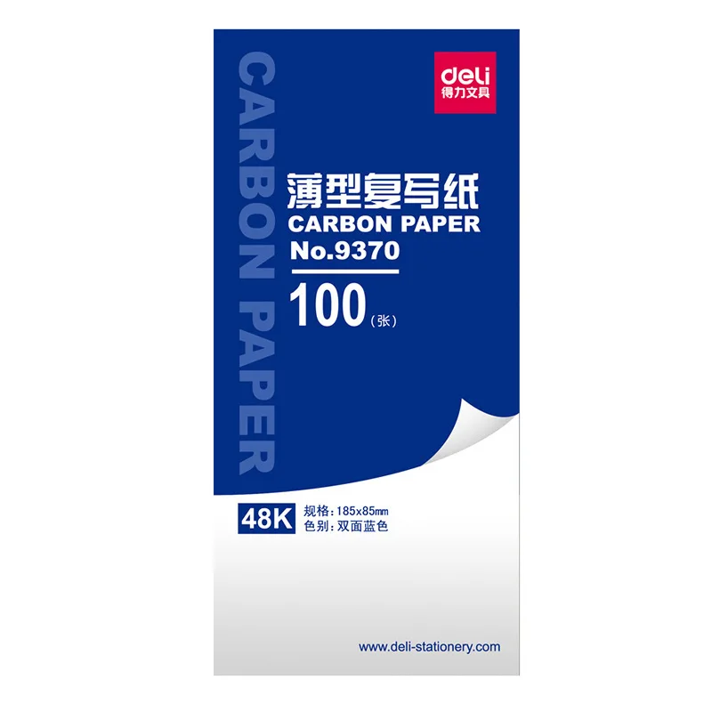 1 пакет, 100 листов, синий цвет, углеродная бумага, включает 3 красных, 48 к, 85x185 мм, хорошее качество для учета Deli 9372