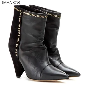

EMMA KING Metal Decorated Pointed Toe Ankle Boots for Women Sexy Slip on Spike High Heels Fashion Women Evening Party Shoes
