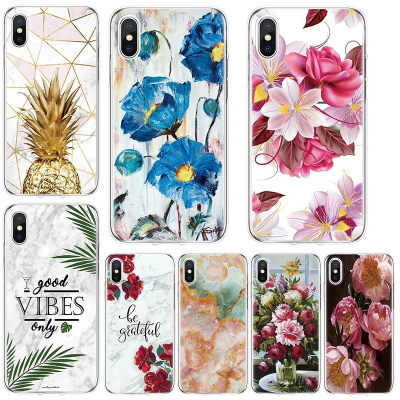 

Marble Pineapple Floral Case For iPhone 8 7 6 6S Plus 5 5S 5C SE 4 4S Soft TPU Coque For iPhone XS X XS Max XR 11 Pro MAX Covers
