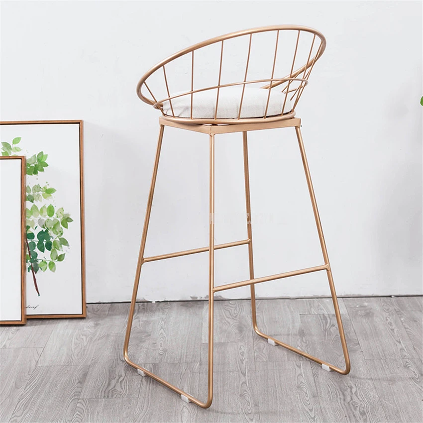 65cm/75cm Seat Height Bar Chair Modern Gold Black Metal Counter Stool Iron Art Soft Cushion European Coffee Shop High Footstool