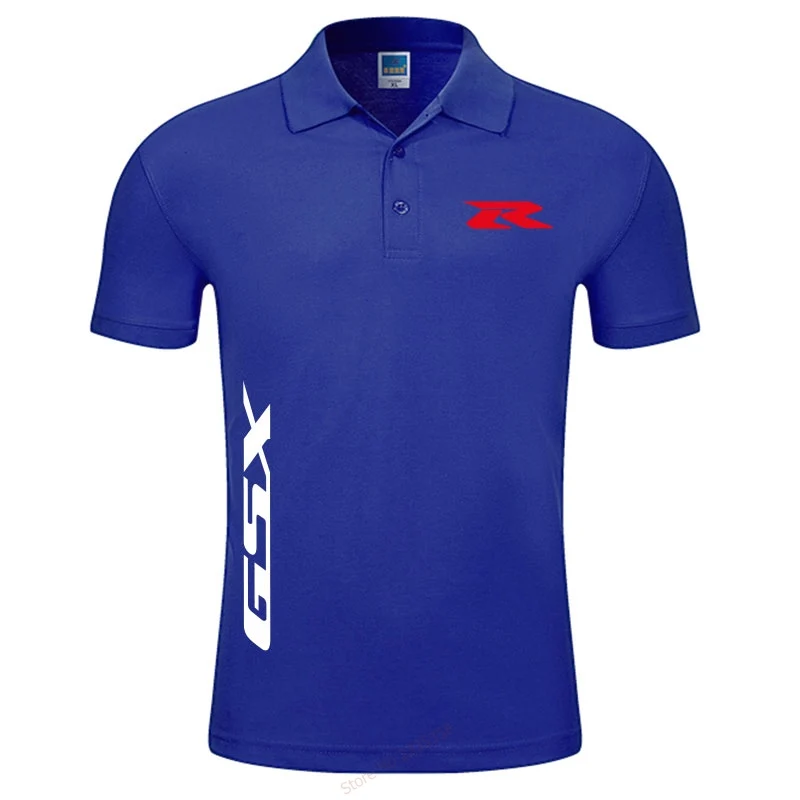 Новинка, брендовая мужская хлопковая Модная рубашка поло RGSX SUZUKI, летняя повседневная R-GSX с коротким рукавом, рубашки поло - Цвет: Синий