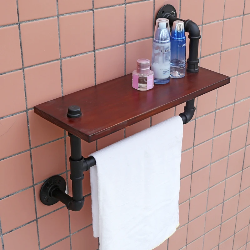 

Retro Iron Toilet Paper Holder Bathroom Hotel Roll Paper Tissue Hanging Rack Wooden Shelf Wall Mounted Bathroom Towel Shelves