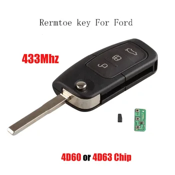 

3 Button 433 MHz Keyless Entry Remote Key Fob For Ford Car Mondeo Focus Fiesta C Max S Max Galaxy 4D63 or 4D60 Chip HU101 Blade