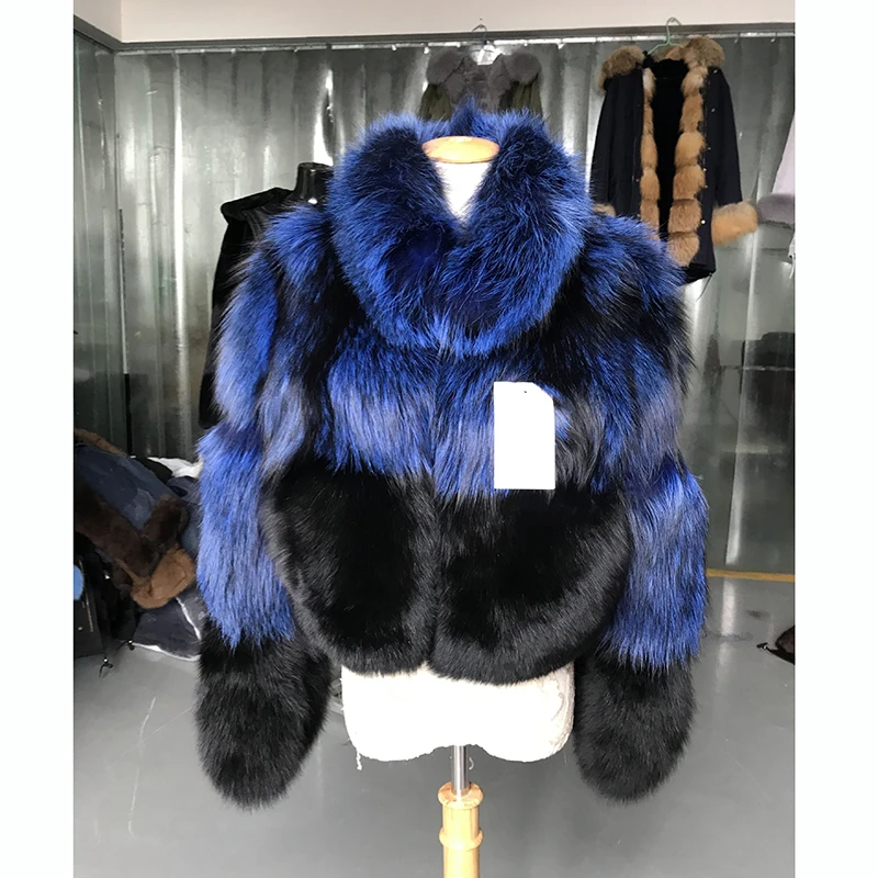 Меховая Sarcar, стиль, натуральное меховое пальто для женщин, роскошное теплое пальто из лисьего меха с меховым воротником, зимняя короткая стильная Меховая куртка из лисьего меха