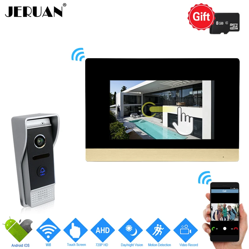 JERUAN IP WI-FI 7 дюймов Сенсорный экран видео Звонок домофона Системы комплект 720 P AHD запись монитор ИК км Камера Поддержка android IOS